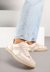 Beżowe Sneakersy Kultowe Tenisówki z Podeszwą Zdobioną Plecionką Zarorella. Brązowe obuwie sportowe damskie Renee, z jeansu, bez zapięcia, tenisowe. Za 69.99 zł.