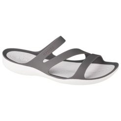 Klapki damskie Crocs Swiftwater Sandal W Smokewhite. Białe klapki damskie Crocs, bez wzorów, z materiału, bez obcasa, bez zapięcia. W wyprzedaży za 236.30 zł.