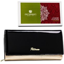 Portfel damski Peterson PTN LJ-42100 czarny. Czarne portfele damskie Peterson, bez wzorów, ze skóry. Za 84.99 zł.