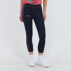 Legginsy Capri stretch do biegania niebiesko-ciemnoróżowe. Czerwone legginsy damskie ELPLAYER, xl, bez wzorów, z bawełny. Za 64.00 zł.