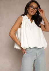 Biała Bluza Oversize z Kołnierzykiem o Rozkloszowanym Kroju Erivelle. Białe bluzy damskie Renee, m, bez wzorów, bez kaptura. Za 49.99 zł.