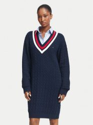 Tommy Jeans Sukienka dzianinowa DW0DW23540 Granatowy Relaxed Fit. Niebieskie sukienki damskie Tommy Jeans, bez wzorów, z bawełny, bez ramiączek. Za 529.99 zł.