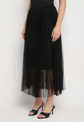 Czarna Tiulowa Spódnica w Kropki o Rozkloszowanym Kroju Folirea. Czarne spódnice damskie Born2be, na spotkanie biznesowe, l, bez wzorów, z tiulu, eleganckie, maxi. Za 69.99 zł.