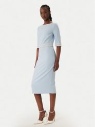 Rinascimento Sukienka koktajlowa CFC0127991003 Błękitny Slim Fit. Niebieskie sukienki damskie Rinascimento, bez wzorów, z syntetyku, wizytowe, bez ramiączek. Za 499.99 zł.