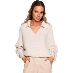 Sweter w Szpic z Kołnierzykiem - Słoniowa. Brązowe swetry klasyczne damskie MOE, l, z materiału, bez kołnierzyka. Za 228.90 zł.