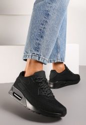 Czarne Klasyczne Sneakersy na Podeszwie Air Sznurowane Dysuria. Czarne obuwie sportowe damskie Born2be, z materiału, bez zapięcia. Za 109.99 zł.
