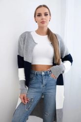 Sweter Kardigan w pasy szary+granatowy. Niebieskie kardigany damskie KESI, l, bez wzorów, z wełny. Za 123.43 zł.