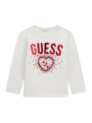 Guess Bluzka K6BI04 K5797 Biały Regular Fit. Białe bluzki i koszule dziewczęce Guess, z aplikacjami, z bawełny, bez kołnierzyka, bez ramiączek. Za 71.99 zł.