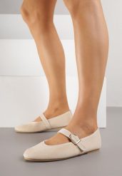 Beżowe Balerinki w Stylu Mary Jane Urifiel. Brązowe balerinki damskie Born2be, bez wzorów, z jeansu. Za 59.99 zł.