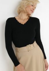 Czarny Sweter Rhodehe. Czarne swetry klasyczne damskie Born2be, s, z bawełny, bez kołnierzyka. Za 19.99 zł.