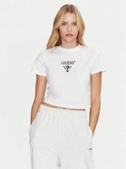 Guess T-Shirt V4YI20 KCDH1 Biały Boxy Fit. Białe t-shirty damskie Guess, xl, z aplikacjami, z bawełny, bez kołnierzyka. Za 109.99 zł.