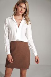 Trapezowa Mini Spódnica- brązowa. Brązowe spódnice damskie Figl, xl, bez wzorów, z materiału, mini. Za 219.00 zł.