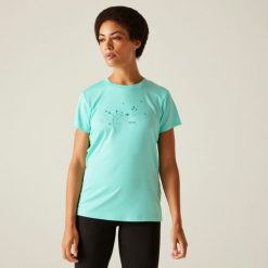 Koszulka turystyczna damska Fingal IX. Niebieskie bluzki damskie Regatta, bez wzorów, z tkaniny, sportowe, bez kołnierzyka, bez ramiączek. Za 128.50 zł.