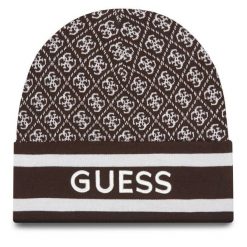 Czapka Guess. Brązowe czapki damskie Guess, na zimę, z aplikacjami. Za 179.99 zł.