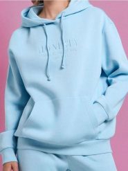 Bluza z kapturem i haftem - błękitny. Niebieskie bluzy damskie Sinsay, l, bez wzorów, z kapturem. Za 39.99 zł.