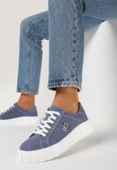 Niebieskie Sneakersy Skórzane na Grubej Podeszwie Cremini. Niebieskie obuwie sportowe damskie Born2be, na jesień, ze skóry, bez zapięcia. Za 149.99 zł.