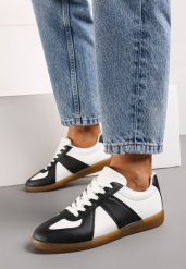 Czarno-Białe Sneakersy Tenisówki z Ozdobnymi Przeszyciami Sumina. Białe obuwie sportowe damskie Renee, z materiału, bez zapięcia, tenisowe. Za 69.99 zł.