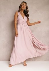 Różowa Rozkloszowana Sukienka Maxi na Ramiączkach z Rozcięciem Ernames. Czerwone sukienki damskie Renee, bez wzorów, eleganckie, bez ramiączek. Za 119.99 zł.