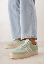 Zielone Sneakersy Kultowe Tenisówki na Platformie Hlalna. Zielone obuwie sportowe damskie Born2be, na wiosnę, z jeansu, bez zapięcia, tenisowe. Za 109.99 zł.