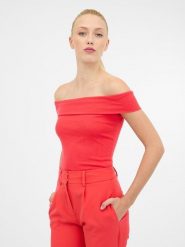 Orsay Bluzka w kolorze czerwonym rozmiar: S. Czerwone bluzki damskie Orsay, s, bez wzorów, z bawełny, bez kołnierzyka, bez ramiączek. Za 38.95 zł.