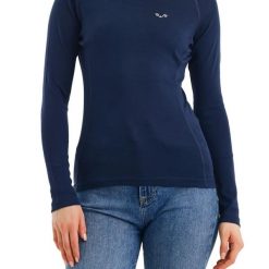 Vega - damska koszulka 100% merino wełna 195 g/m² z zamkiem YKK. Niebieskie koszulki damskie WOOLONA, m, bez wzorów, z wełny, bez kołnierzyka, bez ramiączek. W wyprzedaży za 306.00 zł.