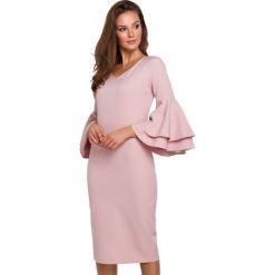 Sukienka elegancka wieczorowa midi z bufiastymi rękawami czarna. Czarne sukienki damskie Makover, bez wzorów, eleganckie, bez ramiączek. Za 289.00 zł.