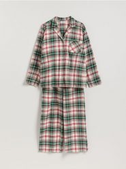 Flanelowa piżama w kratkę - zielony. Zielone piżamy damskie Reserved, bez wzorów, z bawełny, bez ramiączek. Za 149.99 zł.