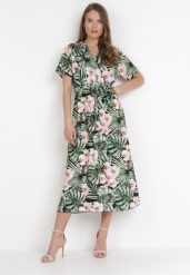 Czarno-Zielona Sukienka Phrixephila. Zielone sukienki damskie Born2be, bez wzorów, z materiału, bez ramiączek. Za 129.99 zł.