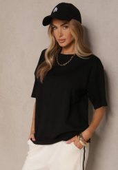 Czarny Basicowy T-shirt z Bawełny Meranissea. Czarne t-shirty damskie Renee, bez wzorów, z bawełny, bez kołnierzyka. Za 49.99 zł.