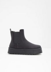 Sztyblety. Szare botki damskie bonprix, bez obcasa, na platformie, bez zapięcia. Za 149.99 zł.
