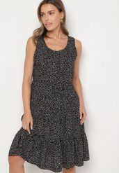 Czarna Bawełniana Sukienka w Kropki z Falbanami Zerolia. Czarne sukienki damskie Born2be, bez wzorów, z bawełny, biznesowe, bez ramiączek. Za 49.99 zł.