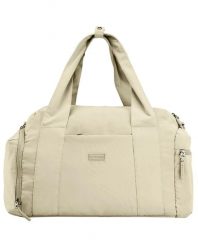 Torba sportowa WINGS SOLENNE z kieszenią na buty i pasem na walizkę BEIGE. Brązowe torby podróżne Wings, bez wzorów, z materiału. Za 129.90 zł.