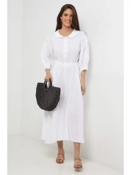 Rodier Lin Lniana sukienka w kolorze białym rozmiar: L/XL. Białe sukienki damskie Rodier Lin, bez wzorów, ze lnu, bez ramiączek. Za 250.94 zł.