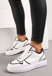 Biało-Czarne Sneakersy na Niskiej Platformie z Brokatowymi i Metalicznymi Wstawkami Limexa. Białe obuwie sportowe damskie Born2be, bez zapięcia. Za 84.99 zł.