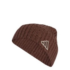 Czapka typu beanie z melanżowym wykończeniem. Brązowe czapki damskie Adidas, bez wzorów. Za 129.00 zł.