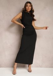 Czarna Sukienka Bodycon o Dopasowanym Fasonie Bez Rękawów z Drapowaniem Roxelina. Czarne sukienki damskie Renee, bez wzorów, bez ramiączek. W wyprzedaży za 111.99 zł.