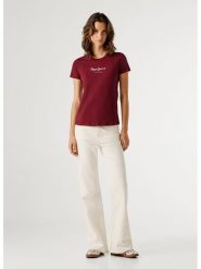 Pepe Jeans Koszulka "New Virgina" w kolorze bordowym rozmiar: L. Czerwone koszulki damskie Pepe Jeans, l, bez wzorów, z jeansu, bez kołnierzyka, bez ramiączek. Za 82.99 zł.