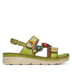 Sandały Laura Vita. Zielone sandały damskie LAURA VITA, bez wzorów, bez obcasa, na płaskiej podeszwie, bez zapięcia. Za 389.99 zł.