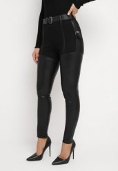 Czarne Spodnie Skinny z Ekoskóry i Paskiem Elenntisa. Czarne rurki damskie Born2be, bez wzorów, z dzianiny. Za 169.99 zł.