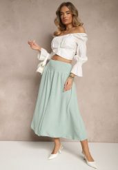 Jasnozielone Spodnie Typu Kuloty High Waist o Szerokim Kroju z Marszczeniem Araliannis. Zielone spodnie materiałowe damskie Renee, bez wzorów, z jeansu. Za 39.99 zł.