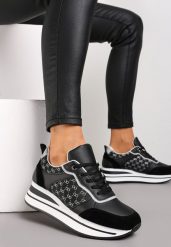 Czarne Sneakersy z Brokatem na Grubej Podeszwie Hilena. Czarne obuwie sportowe damskie Renee, bez zapięcia. Za 89.99 zł.