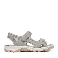 Sandały Rieker. Szare sandały damskie Rieker, bez wzorów, bez obcasa, na płaskiej podeszwie, bez zapięcia. Za 319.99 zł.