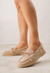 Ciemnobeżowe Mokasyny ze Sznurkiem i Kokardą Samiphia. Brązowe mokasyny damskie Renee, z jeansu, bez obcasa. Za 89.99 zł.
