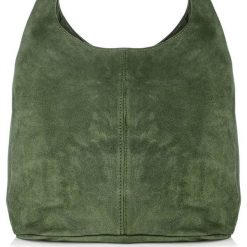Worek A4 skórzany ciemnozielony U35. Zielone torebki klasyczne damskie z materiału, na ramię, duże, zamszowe, bez dodatków. Za 159.99 zł.