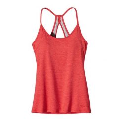 Koszulka bez rękawków damska Patagonia Cutaway Racerback CCRL Patagonia. Czerwone bluzki damskie Patagonia, bez wzorów, bez kołnierzyka, bez ramiączek. W wyprzedaży za 152.52 zł.