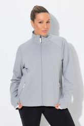 Damskie Bluza rozpinana laserowe akcenty stójka otwory na kciuki. Szare bluzy damskie Ulla Popken, plus size, bez wzorów, z dżerseju, bez kaptura. Za 349.99 zł.