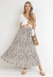 Miętowa Spódnica Maxi z Wiskozy z Gumką w Pasie w Kwiaty Maizla. Zielone spódnice damskie Born2be, na co dzień, l, bez wzorów, z materiału, maxi. Za 49.99 zł.