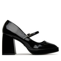 Półbuty DeeZee. Czarne czółenka damskie DeeZee, bez wzorów, bez obcasa, na obcasie. Za 149.99 zł.