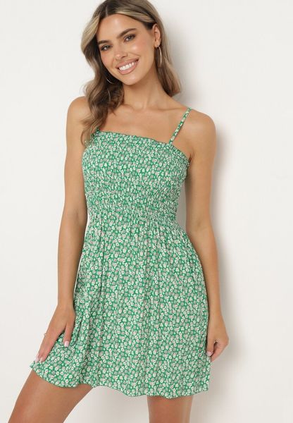 Zielona Bawełniana Sukienka na Regulowanych Ramiączkach z Elastycznym Dekoltem Risetta. Zielone sukienki damskie Born2be, bez wzorów, z bawełny, bez ramiączek. Za 29.99 zł.