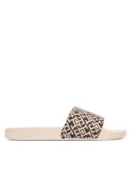 Tommy Hilfiger Klapki Monogram Pool Slide FW0FW09423 Brązowy. Brązowe klapki damskie Tommy Hilfiger, bez wzorów, z materiału, bez obcasa, bez zapięcia. Za 169.99 zł.